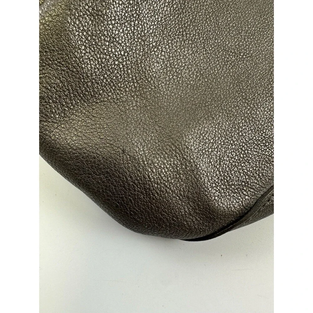 Brighton Bow Strap Hobo Handbag Pewter Metallic Leather Shoulder Purse Magnetic